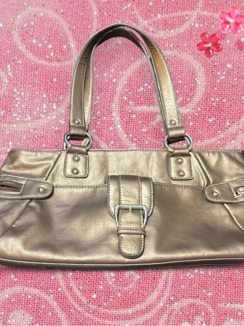 Worthington Metallic Gold Shoulder Bag with Buckle Detail
